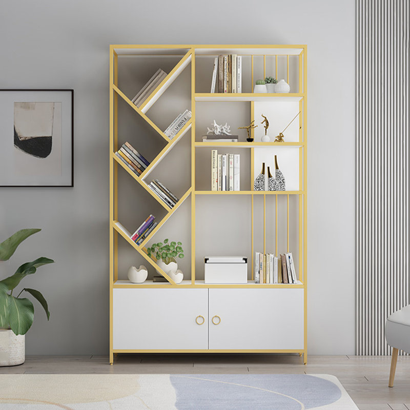 Bibliothèque en métal de style moderne et luxueux, (9 tablettes) H 74,8 po x l 47,24 po x P 11,81 po, Doré / blanc