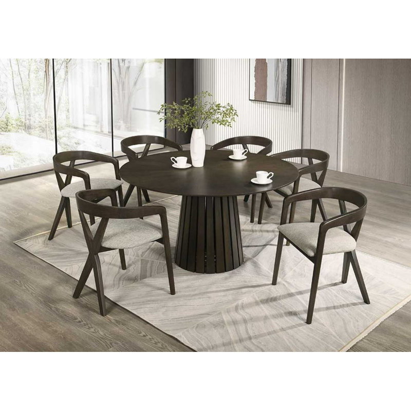 Greco 6 - Person Pedestal Dining Set, Wenge / Light Gray 