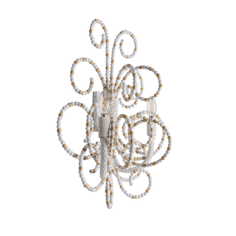 Wood Bead Wall Sconce, Natural/White
