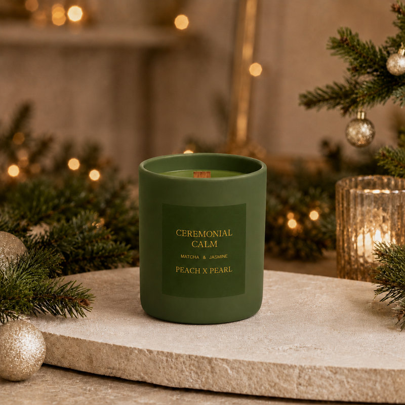 Bougie de soja matcha et jasmin Peach X Pearl Co en boîte-cadeau, 12 oz