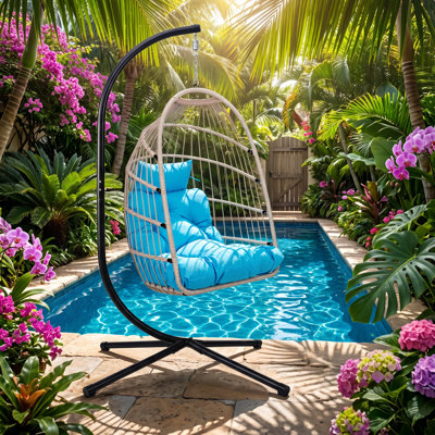 Highland Dunes 30" W x 44.4" D x 8.7" H Steel Frame HDPE Resin Wicker Hanging Egg Chair with Stand