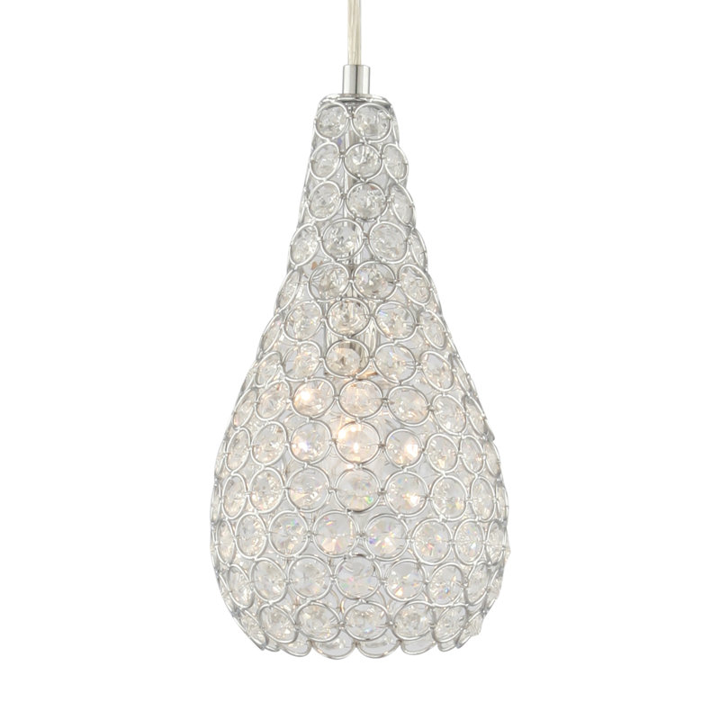 Durstin 1-Light Indoor Chrome Pear/Teardrop Hanging Mini Pendant with Sparkling Clear Crystals