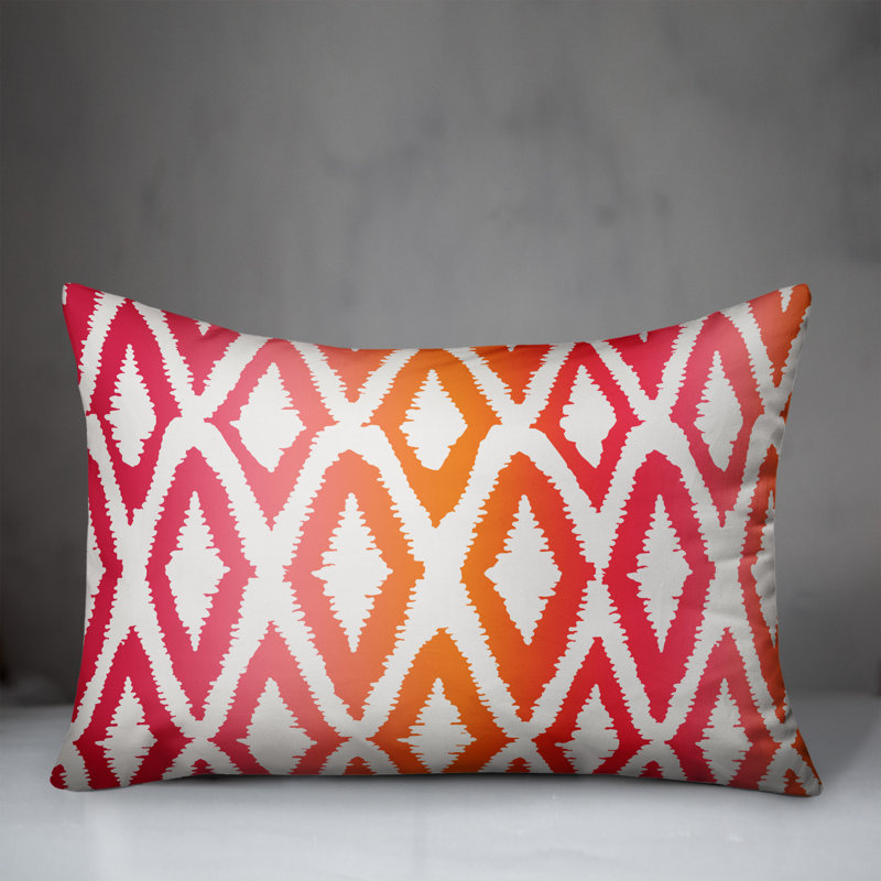 Ikat Outdoor Throw Pillow, Polyester/Polyfill, Red/Pink