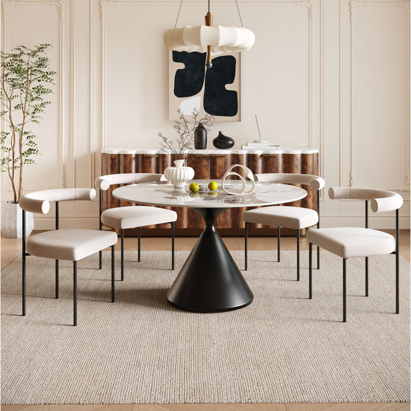 45.2" Sintered Stone Round Dining Table For 4-6, Pandora, Black
