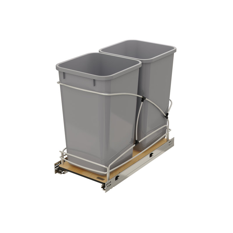 Rev-A-Shelf Double 27 qt. Pullout Trash Containers, Gray, 54WC-1527SC-17-1, 2, 6.75 Gallons, 19.47" H x 11.5" W x 11.45" D