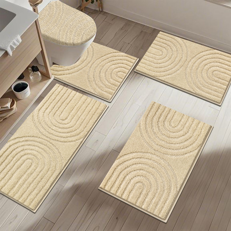 Absorbent Bath Mat Bathroom Rug (Set of 5), Beige