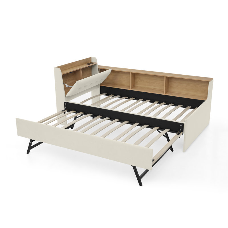 Lit de jour simple avec lit gigogne, Beige