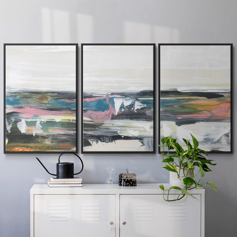 Happy Seascape II - Toile encadrée multi-pièces, H 40 po x l 78 po x P 2 po, Noir