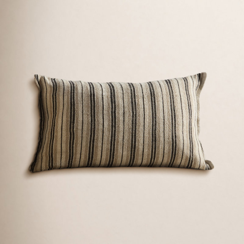 Regent Striped Linen Reversible Throw Pillow, Pillow Cover Only - No Insert, Dark Brown, Rectangle 13"H x 21"W