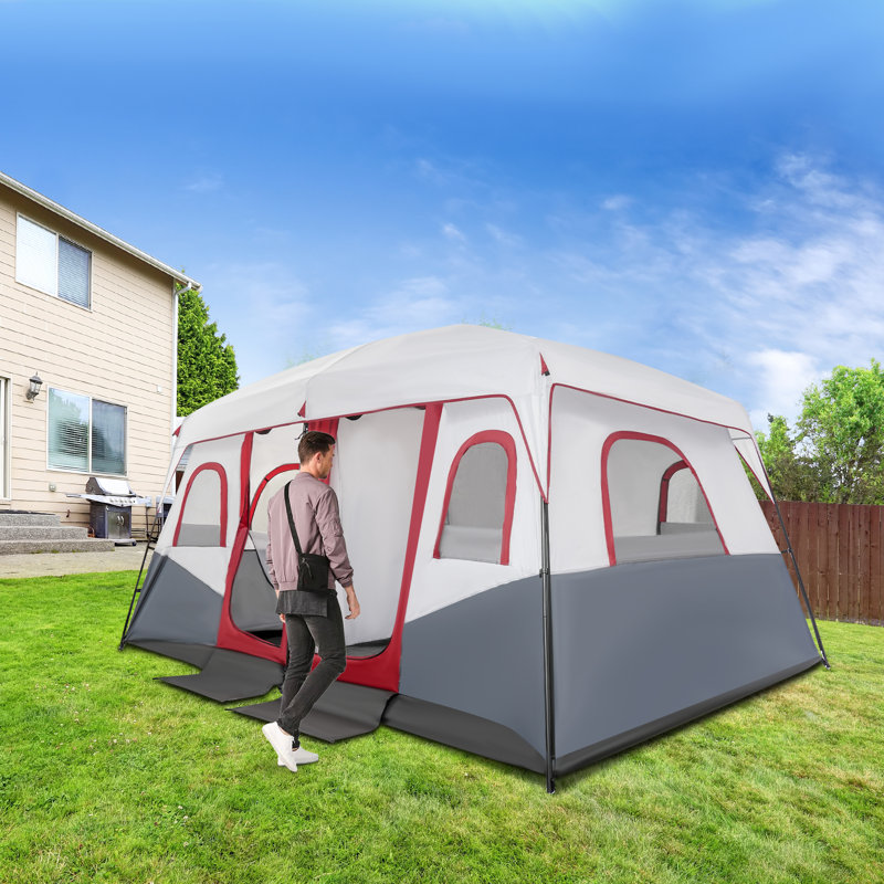 12-Person Large Camping Tent 14X10 Ft Heavy-Duty Outdoor Tent With Waterproof Rainfly, 2 Rooms, 6 Windows & Carry Bag