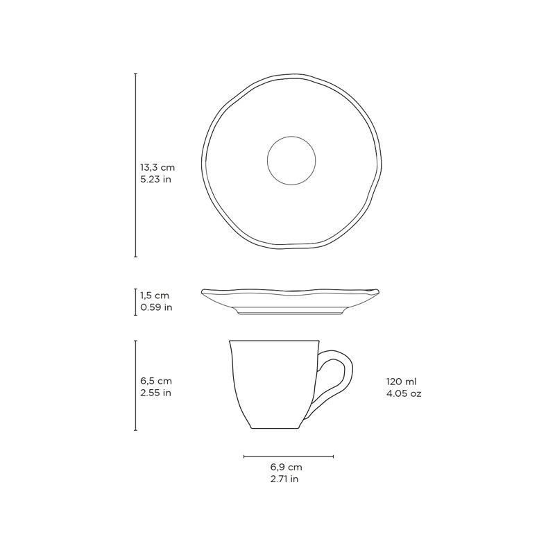 Tasse à café et soucoupe en espresso 4,1 oz en céramique Campestre - Va au micro-ondes, au four et au lave-vaisselle