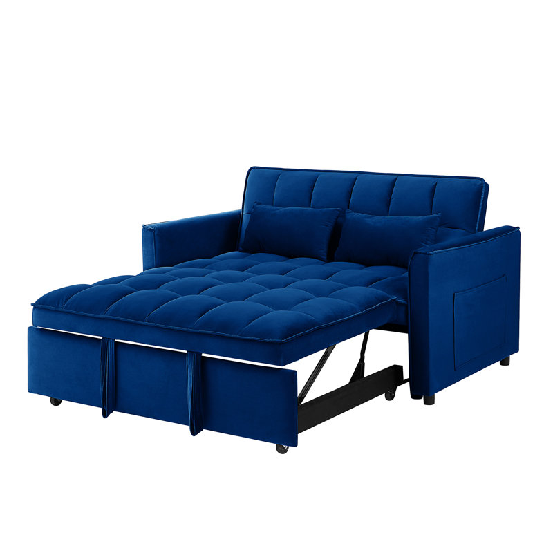Mexborough Velvet Square Arms Sofa, Blue, 32.2" H x 55.2" W x 33.1" D