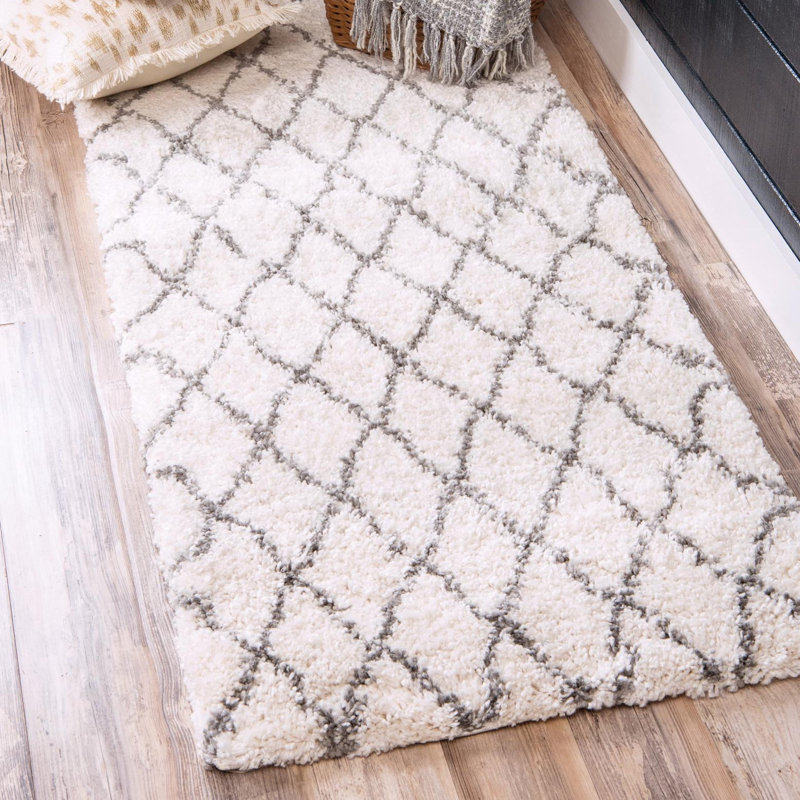 Reardon Geometric Shag Ivory/Gray Area Rug, Runner 2' x 4'1"