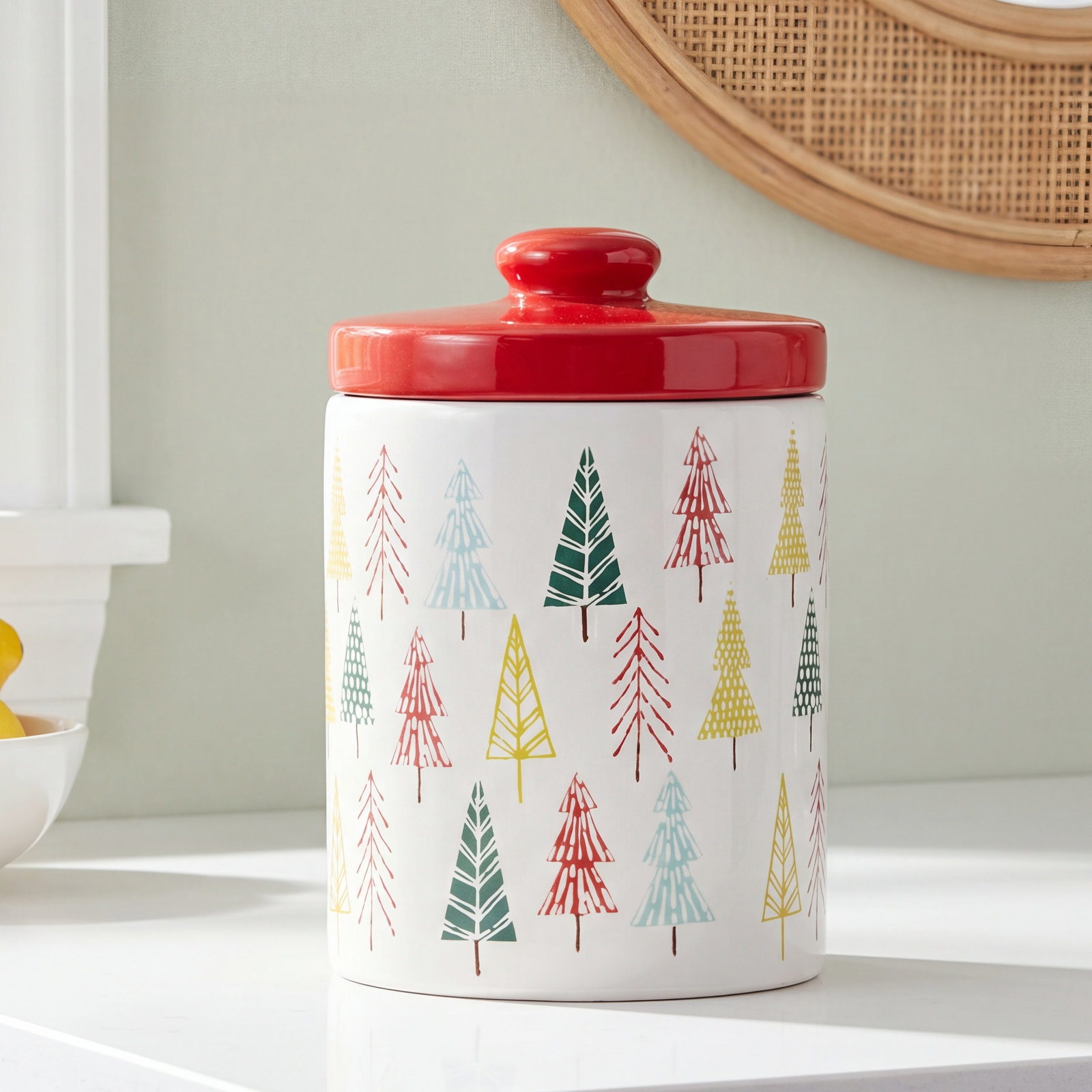 Ceramic Pine Tree Print Cookie Jar