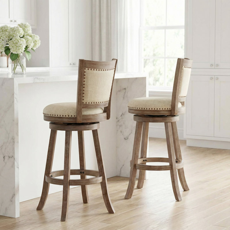 Dorrell Swivel Upholstered Counter Stool with Solid Wood Frame, Bar Stool (31" Seat Height)