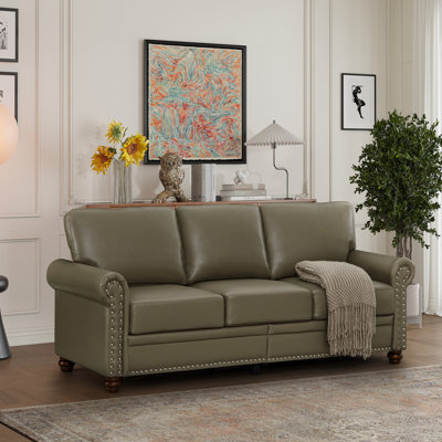 Classic Taupe Faux Leather Living Room With Brown Legs, Solid Wood & Metal Frame, Comfortable Stable Support, 6 Legs Balance, Silver Nails Decoration, Storage Space, Easy Assembly Instructions Couch,