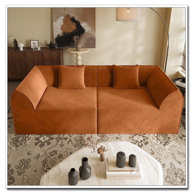 Canapé-lit compressé en mousse à mémoire de forme avec coussin rectangulaire 2 places, Orange