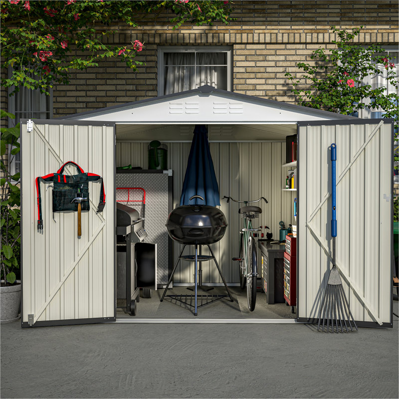 8 x 6 ft White and Gray Metal Outdoor Storage Shed