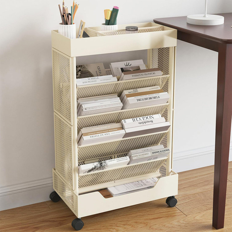 Ebern Designs Book Cart with Wheels Mobile Bookshelf Rolling Bookshelf ...