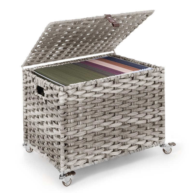 Panier de rangement mobile en osier avec couvercle, Gris dégradé