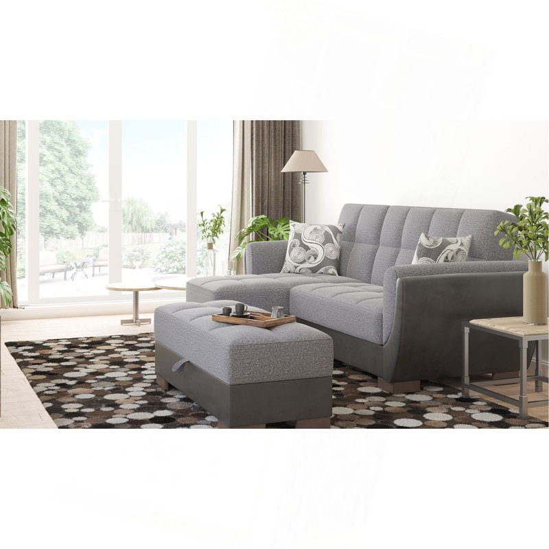Collection Repose-pieds rembourré avec rangement (SEULEMENT OTTOMAN), Gris / Noir