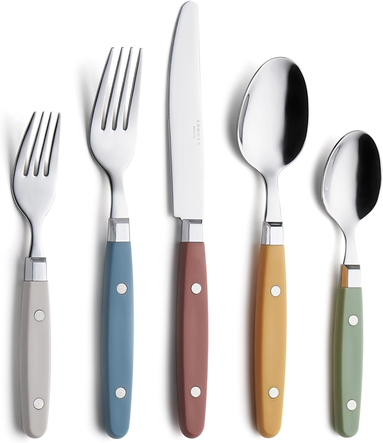 George Oliver Silverware Set Of 20 Stainless Steel Colored Handles With Rivets/Vintage Tableware - 4 Table Knives; 4 Forks; 4 Salad Forks; 4 Tablespoons; 4 Dessert Spoons | Wayfair