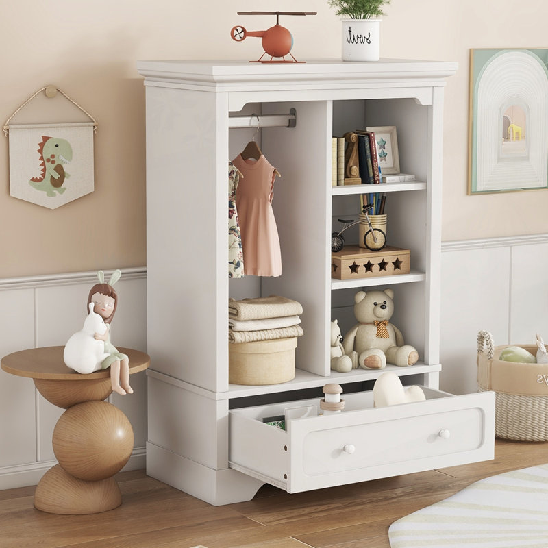 Armoire ouverte polyvalente avec plusieurs options de rangement pour les enfants, Blanc