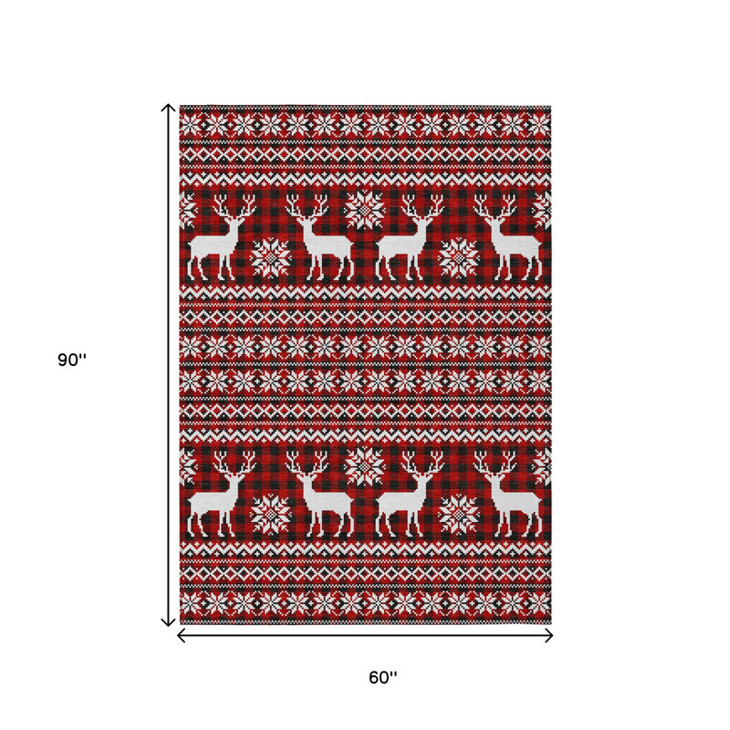 Tapis intérieur lavable pour l'extérieur 5 pi x 8 pi rouge et noir ivoire