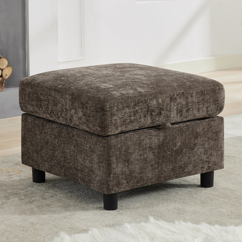 25.6” Wide Square Storage Ottoman Module For Modular Sectional Sofa, Chenille, Brown Chenille