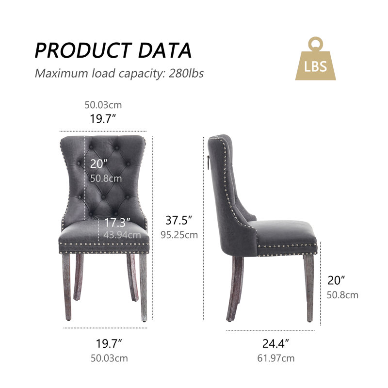 Chaise de salle à manger rembourrée classique avec capitonnage à boutons et décoration cloutée, un choix idéal pour les espaces de salle à manger traditionnels (gris)