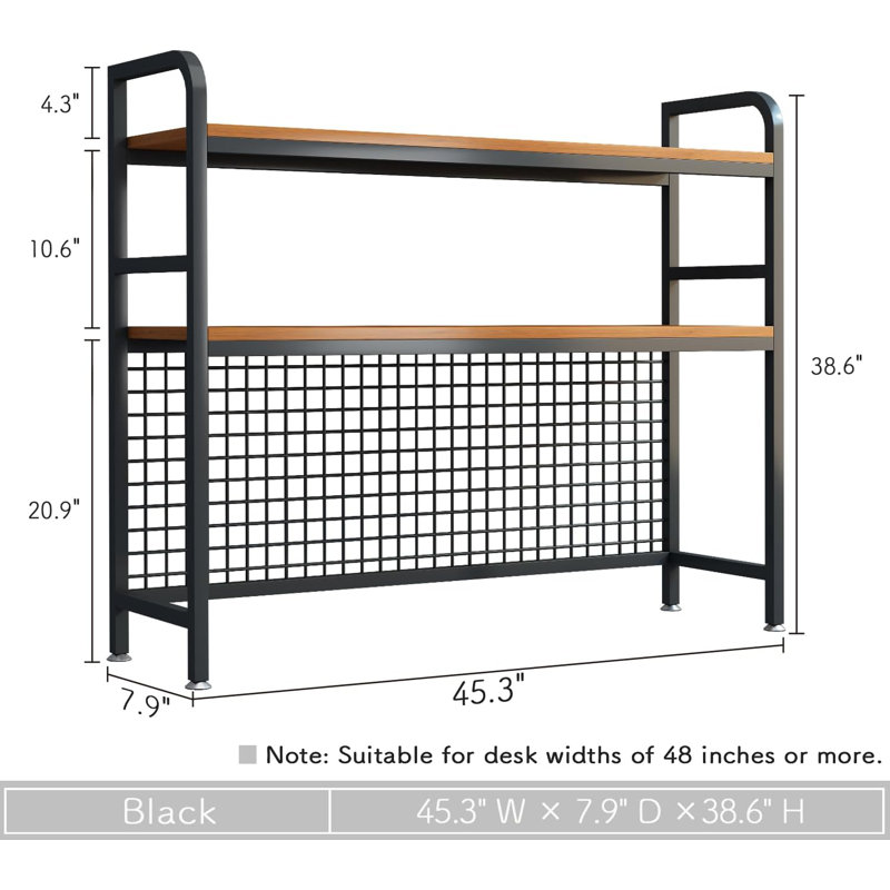 2-Tier Desktop Hutch Bookshelf - Metal Desk Shelf Bookcase with Grid Panel