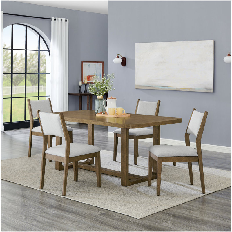 Darla 5Pc 72"W Rectangular Walnut Oak Finish Sled Dining Set, 5