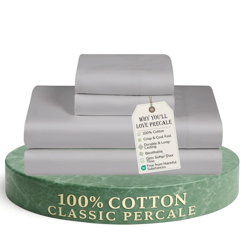 100% Cotton Sheets, 300 Thread Count Percale Weave Bedding, 16" Deep Pocket, Twin Sheet Set with 1 Pillowcase, Dark Blue