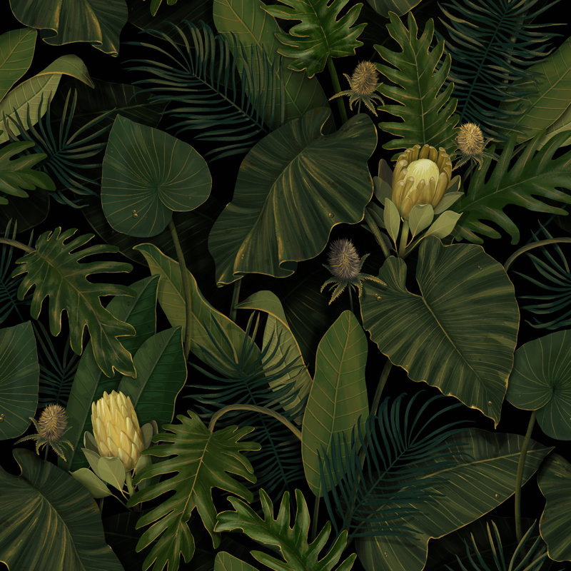 Millstadt Protea Flowers In Tropical Leaves - Wrapped Canvas Print, 30cm H x 30cm W x 3.8cm D