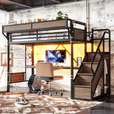 Lit mezzanine en métal avec bureau intégré ApexLoft