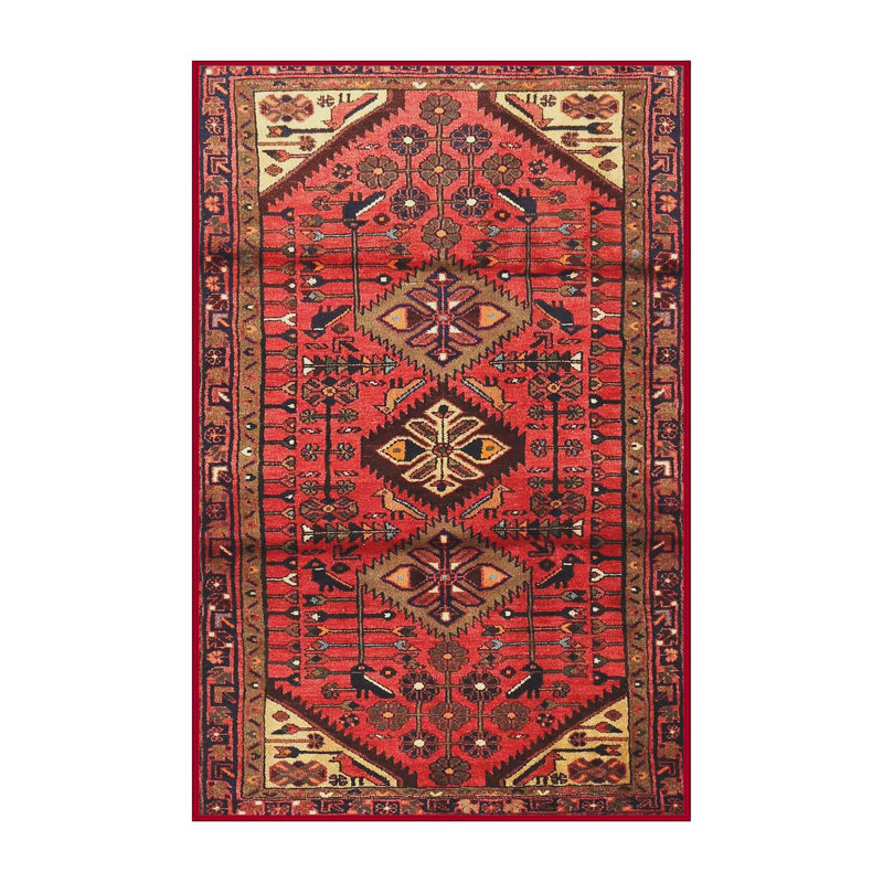 Tapis rouge/brun/beige traditionnel Veana, Rectangle 4 pi x 6 pi
