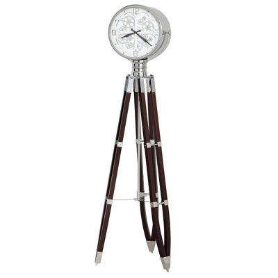 Caspian Tripod Grandfather Clock In Black Coffee With Chrome Accents