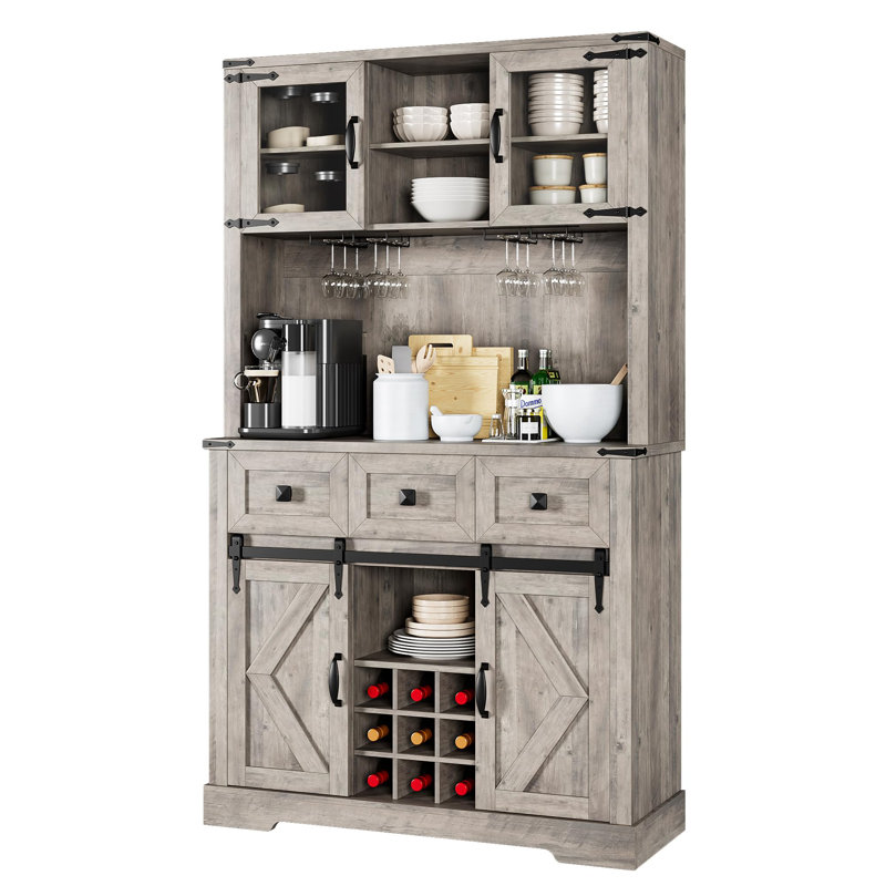 Kya Sideboard with Bar Hutch, Gray