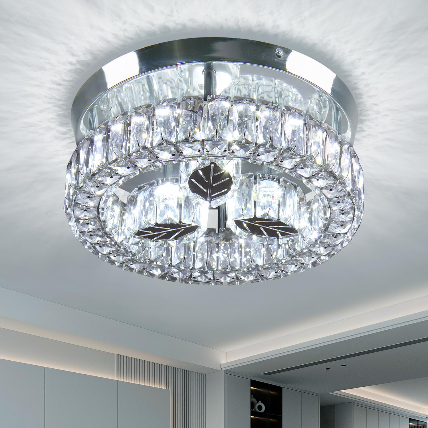 Mercer41 11.6” Crystal Flush Mount LED Ceiling Light Modern Round ...