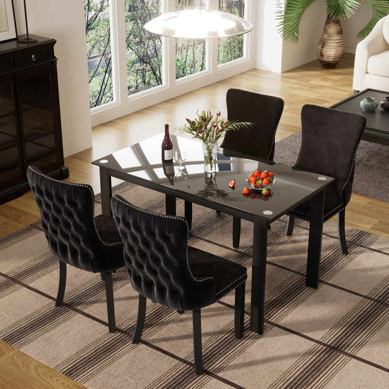 Ensemble de salle à manger 4 pièces, Noir, noir, noir, noir, H 29,5 po x L 52 po x l 27,6 po