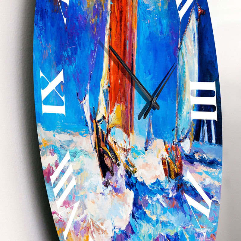 Voiliers sur les vagues de l'océan au coucher du soleil - Horloge murale nautique et côtière, Petit
