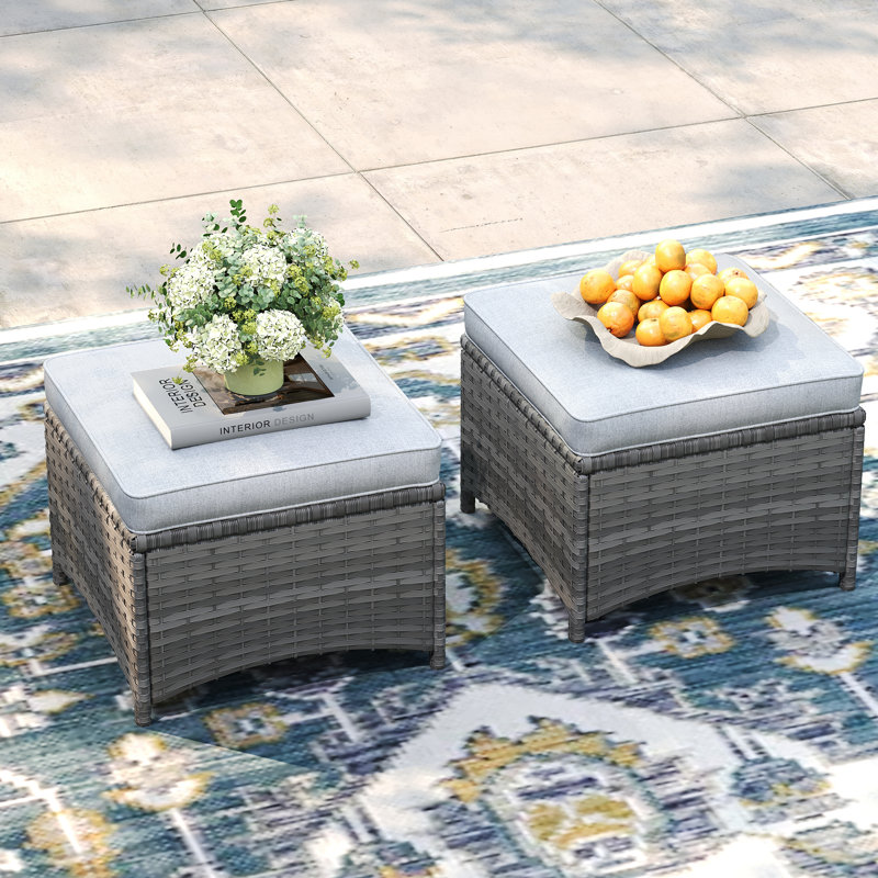 repose-pieds de patio en osier, Gris