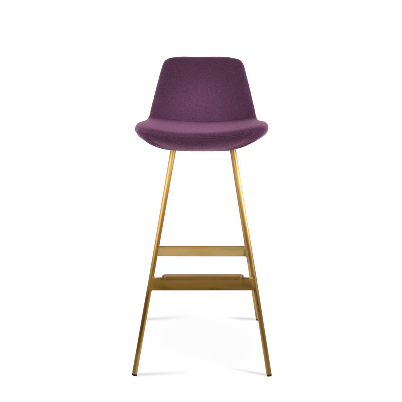 Tabouret Pera Balat, Laine marron foncé, Laiton, Tabouret de comptoir (siège d'une hauteur de 24 p