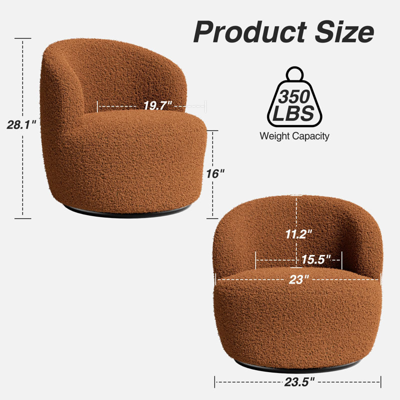 Upholstered Swivel Barrel Chair, Brown Polyester