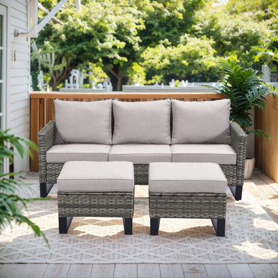 Naresa 3-Piece Outdoor Wicker Sofa Set  3-Seat Rattan Sofa & Ottomans Set