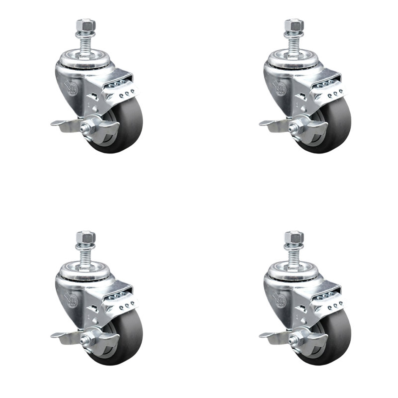 Ensemble de roulettes à tige filetée 3,5 mm en caoutchouc thermoplastique pivotant 10 mm SCC