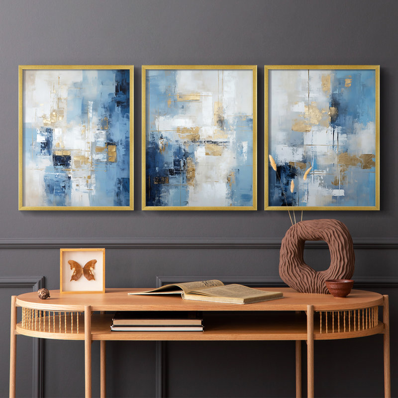 Abstract  Series  CLXXVIII  -Set Of 3 Framed Giclee Prints -Ready to Hang, 20" H x 16" W, Gold Framed