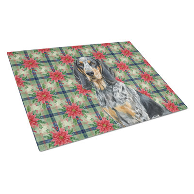 Bluetick Coonhound Christmas PoinsettIas Glass Cutting Board