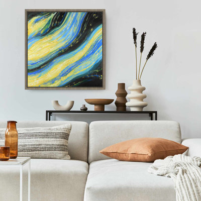 Liquid Magic Wave Blue Abstract Framed Canvas Home Decor