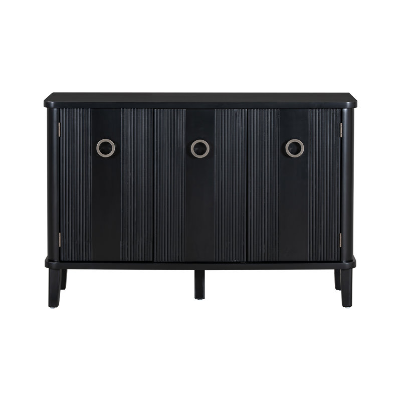 Rustic Acacia Wood Storage Cabinet with Three Solid Doors, Black